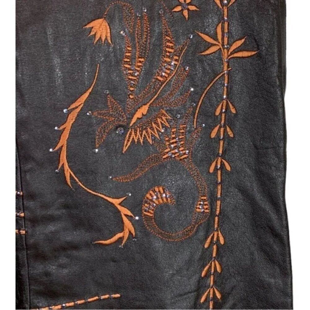 NEW Mandalay Leather Embroidered Wide Straight Leg Pants Size 6 - Picture 8 of 10